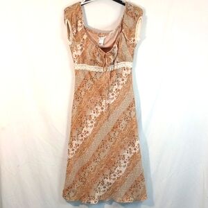 La Belle Vintage Floral Paisley Dress With Lace Women's Size 7 Made in USA